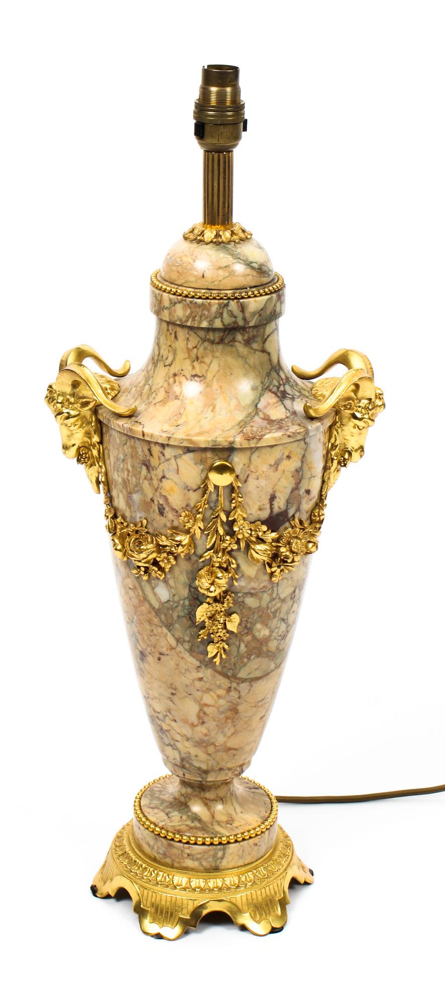 Early 20th Century French Ormolu Mounted Marble Urn Table Lamp 8