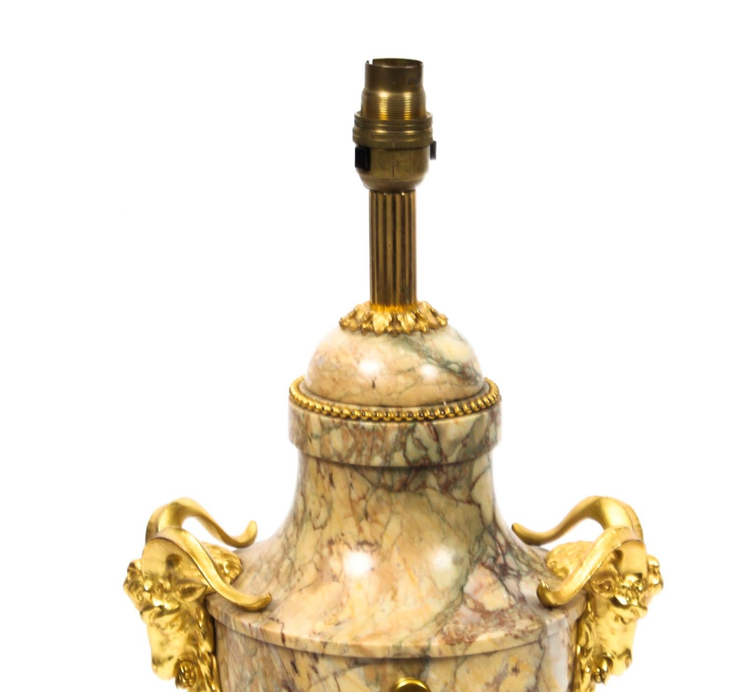 Early 20th Century French Ormolu Mounted Marble Urn Table Lamp 2