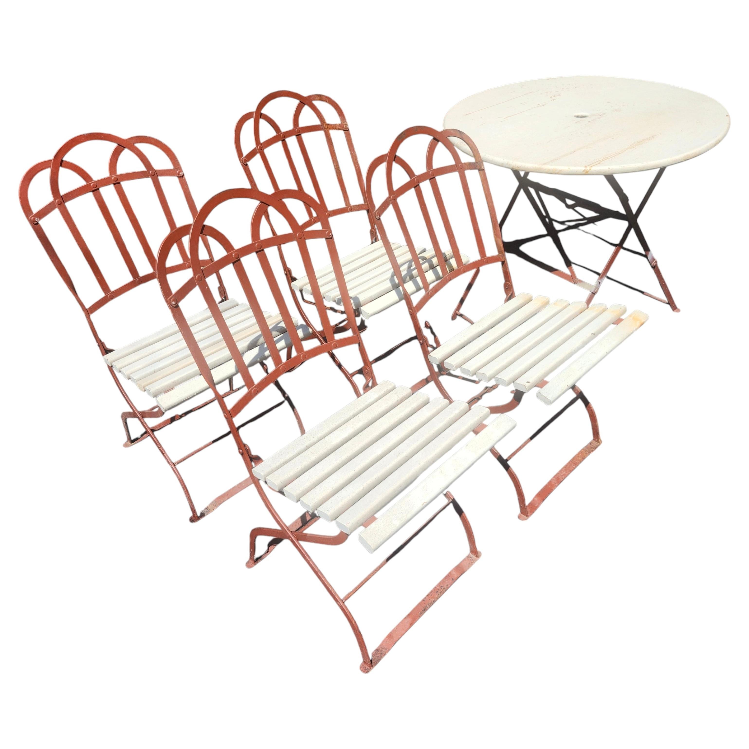 Early 20th Century French Outdoor Bistro Set 4 Chairs & Table All Foldup C1920
