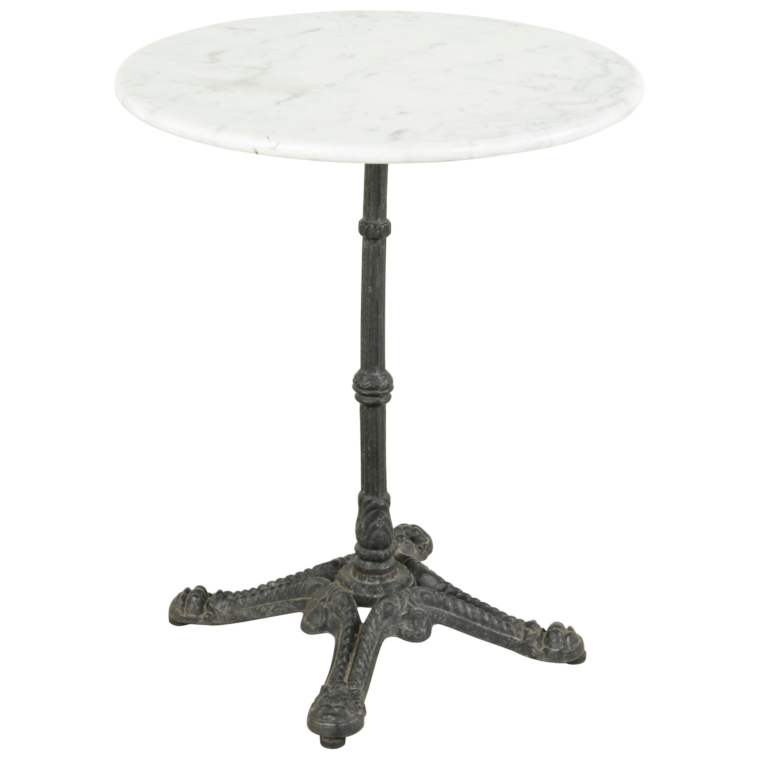 Early 20th Century French Outdoor Iron Bistro Table with White Marble Top