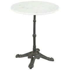Antique Early 20th Century French Outdoor Iron Bistro Table with White Marble Top