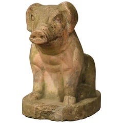 Early 20th Century French Outdoor Patinated Stone Pig Sculpture