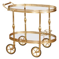 Early 20th Century French Oval Brass Desert Table or Bar Cart on Wheels