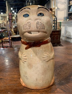 Early 20th Century French Painted Ceramic Barbotine Monkey Pitcher