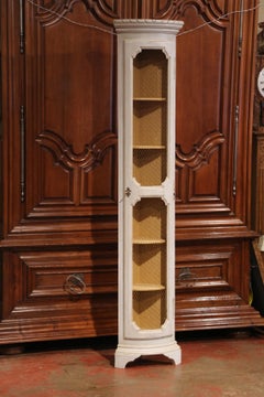 Early 20th Century French Painted Corner Cabinet with Chicken Wired Door