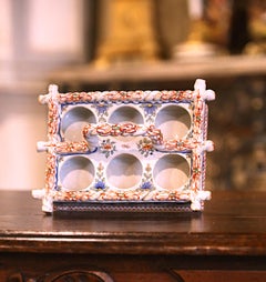 Early 20th Century French Painted Desvres Faience Six-Egg Holder Basket