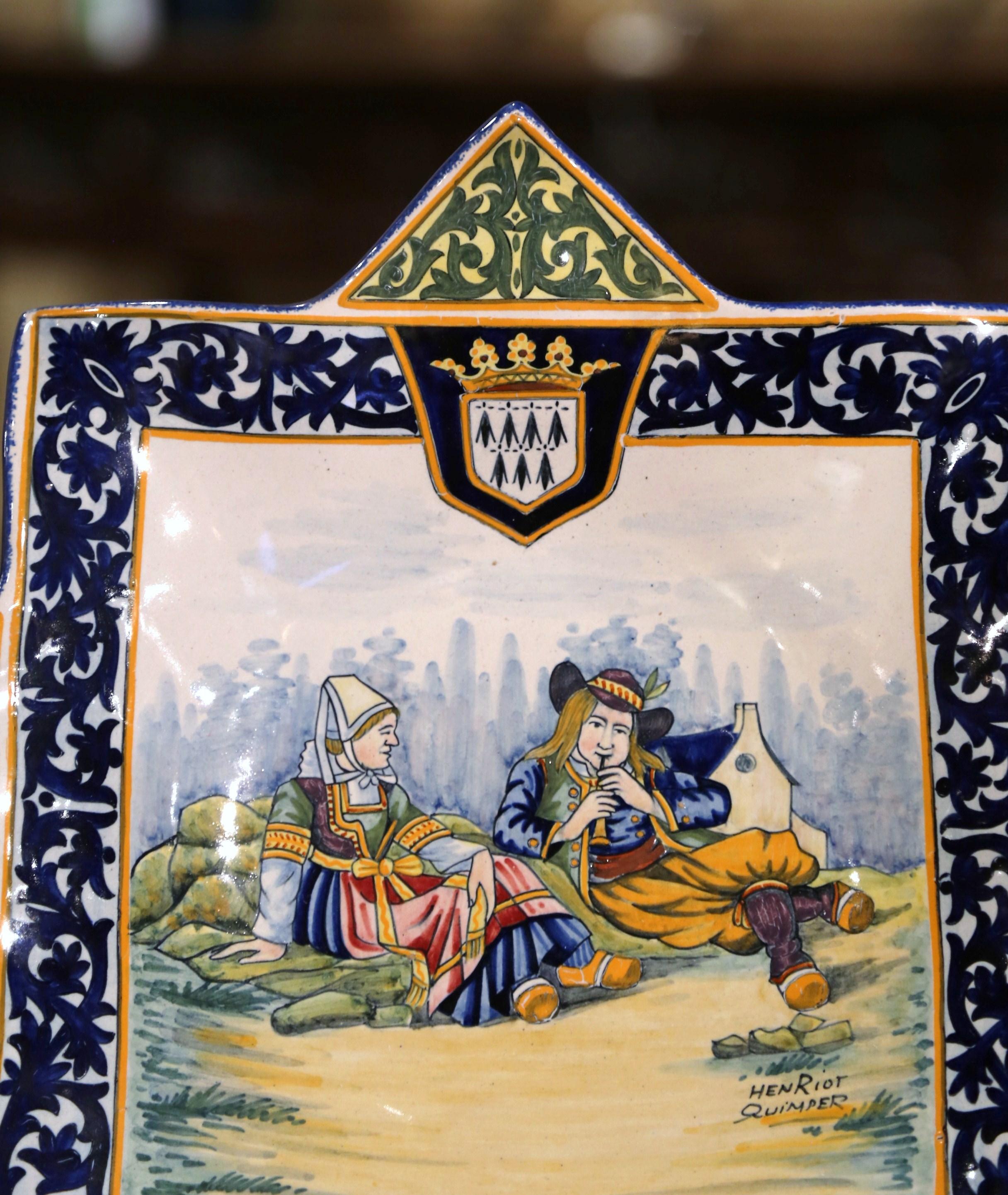 Early 20th Century French Painted Faience Wall Platter Signed Henriot Quimper For Sale 3