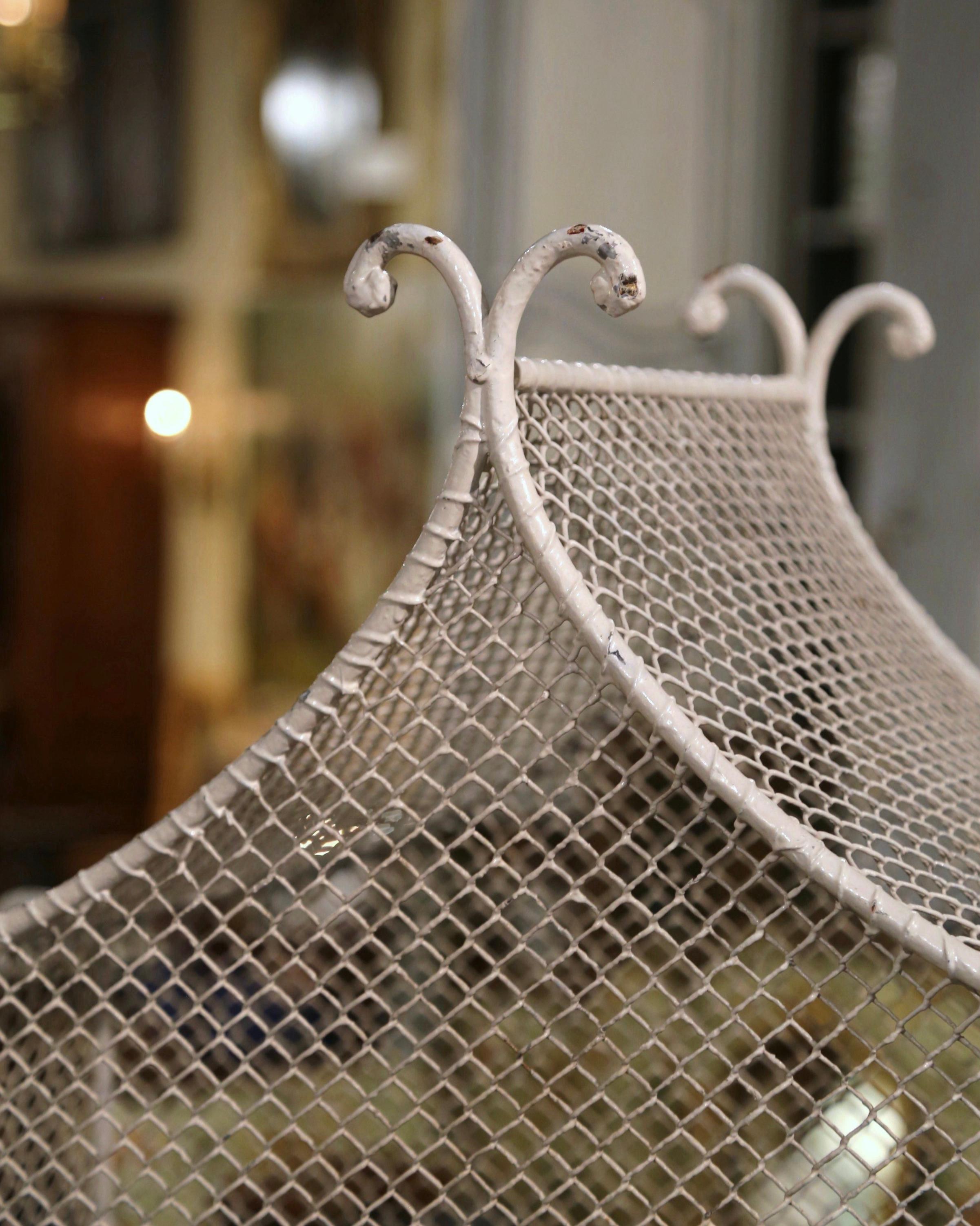 Art Deco Early 20th Century French Painted Iron and Wire Aviary Birdcage on Wheels For Sale