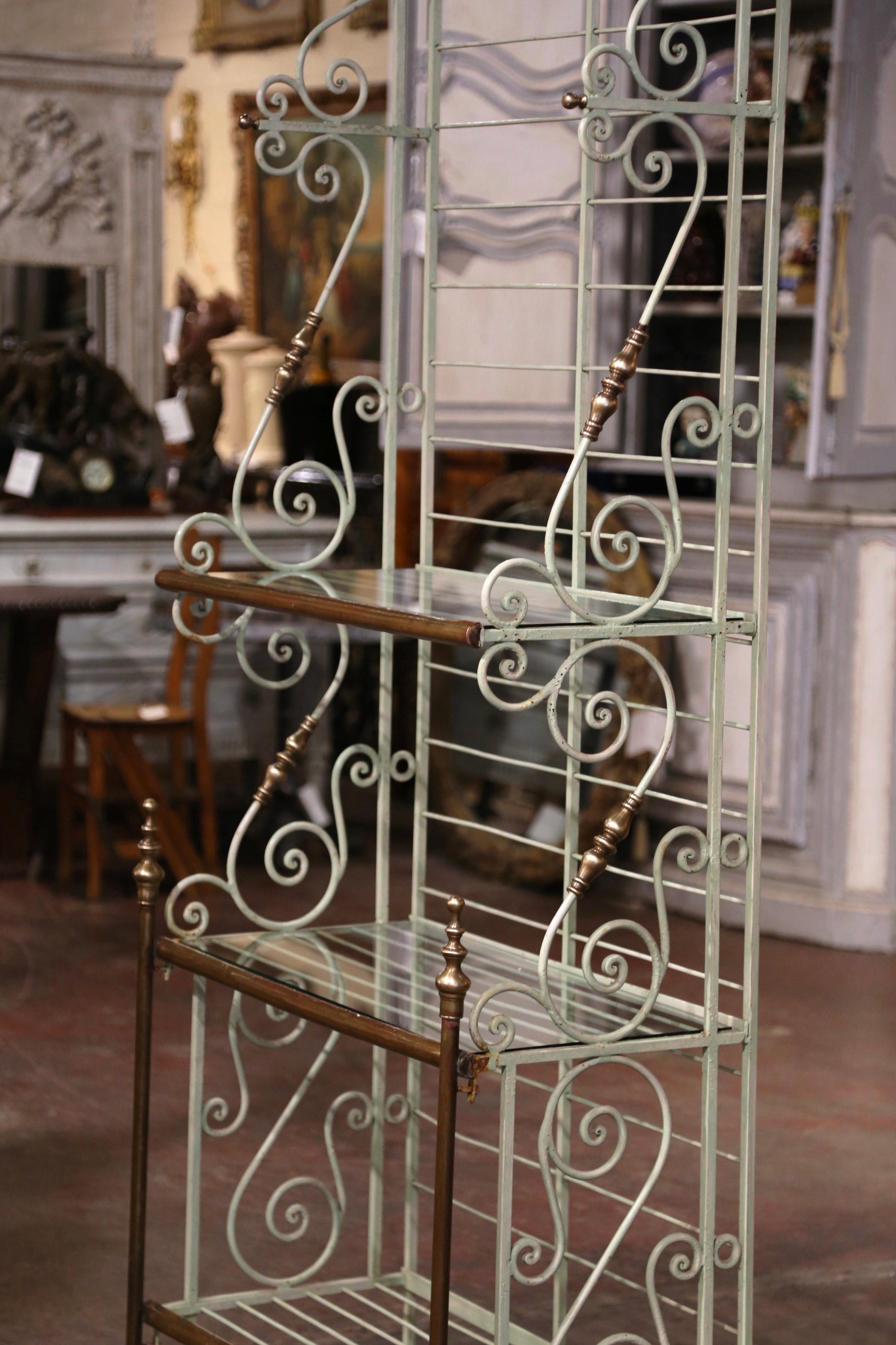 Early 20th Century French Painted Iron Bronze & Brass Three-Shelf Baker's Rack  For Sale 4