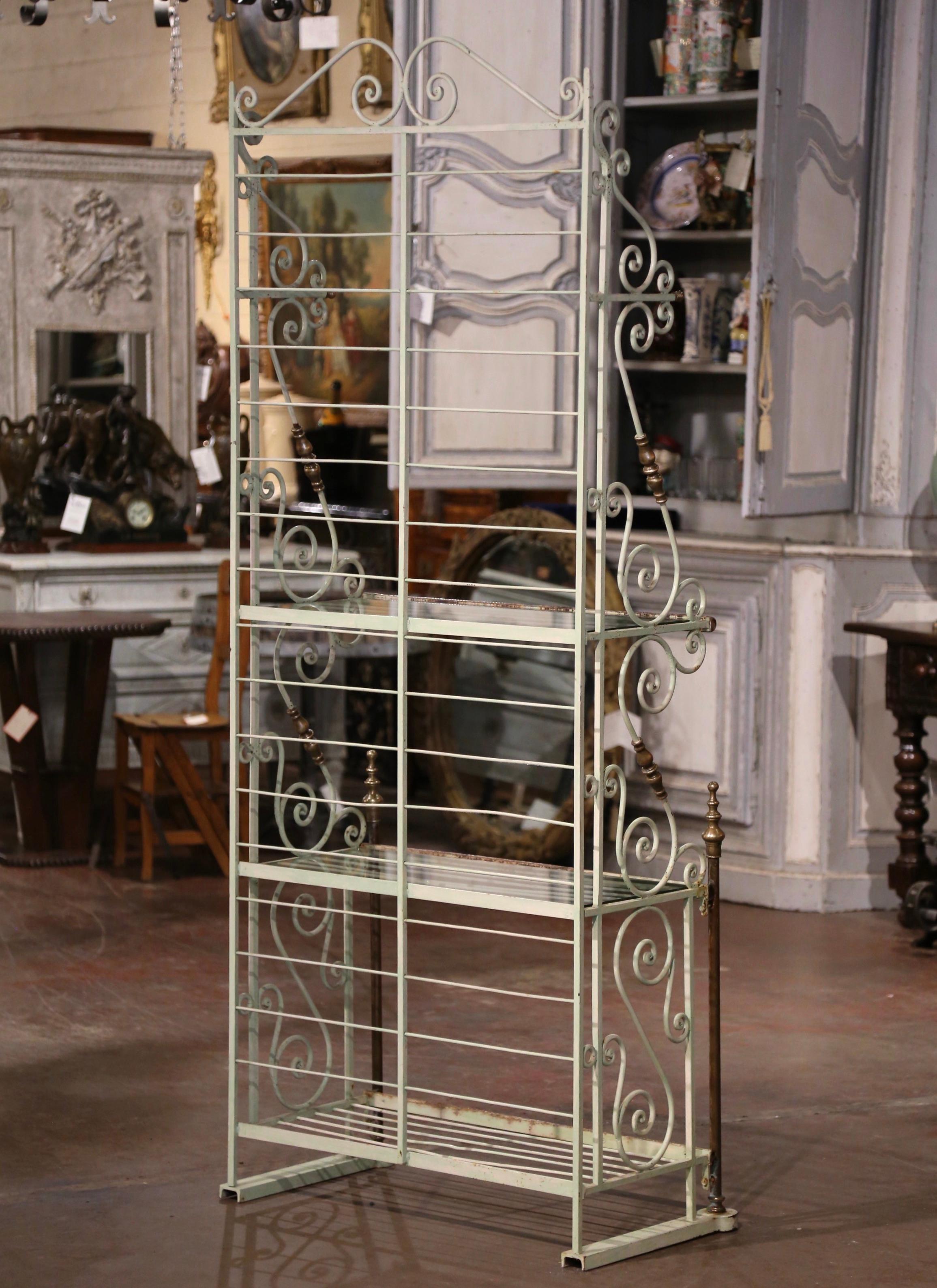 Early 20th Century French Painted Iron Bronze & Brass Three-Shelf Baker's Rack  For Sale 5