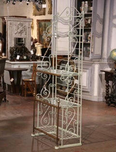 Early 20th Century French Painted Iron Bronze & Brass Three-Shelf Baker's Rack