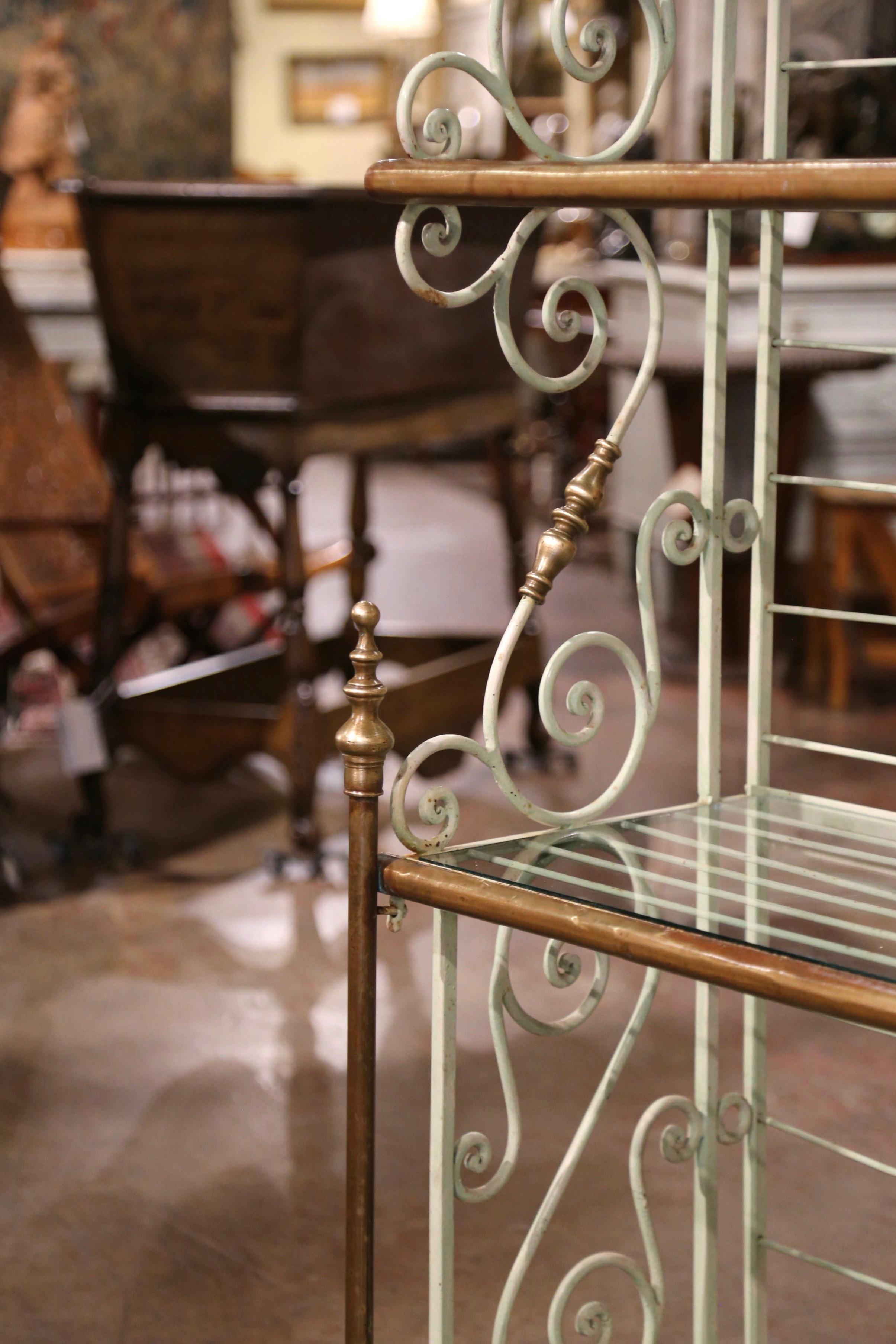 Early 20th Century French Painted Iron Bronze & Brass Three-Shelf Baker's Rack  For Sale 1