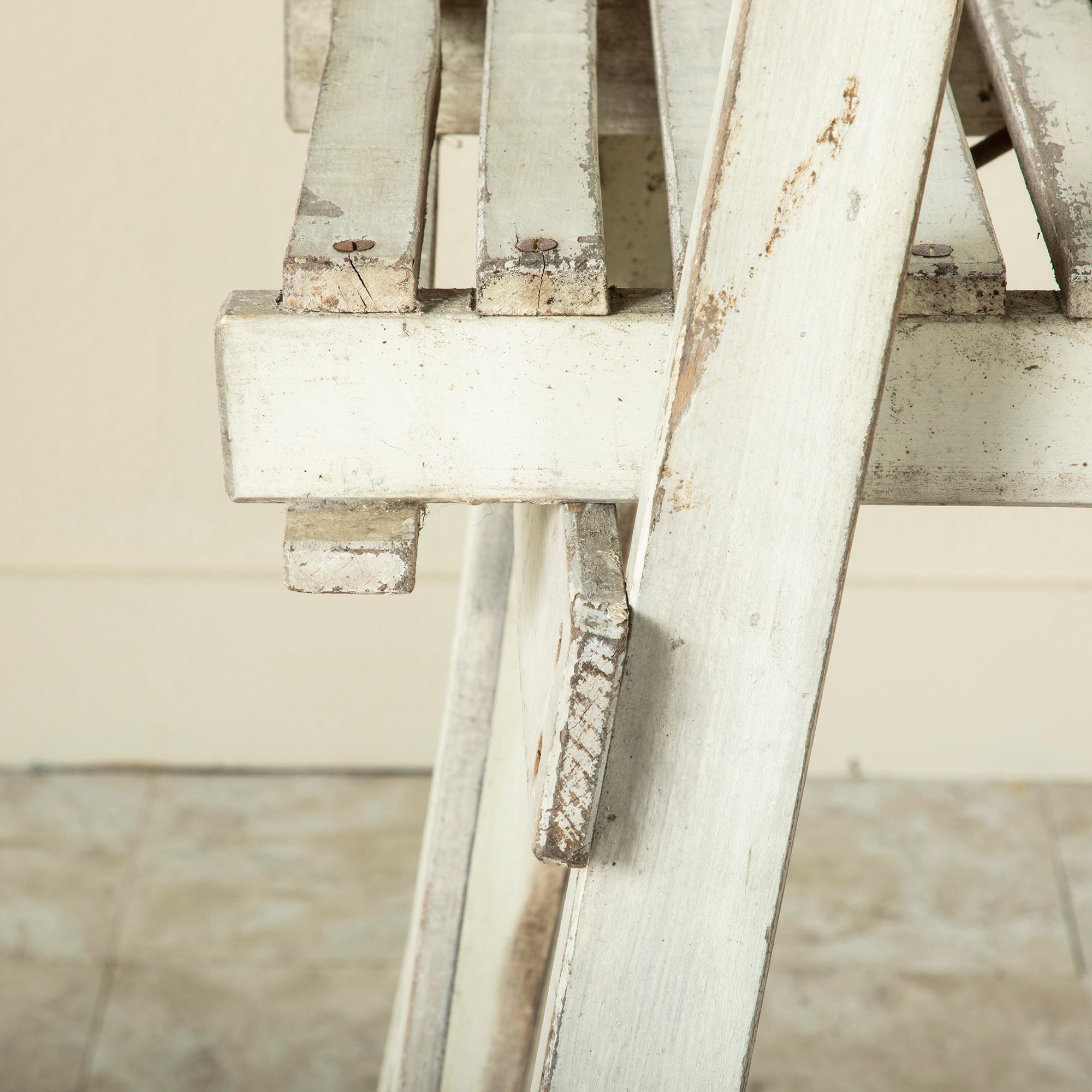 Early 20th Century French Painted Library Ladder with Platform For Sale 2