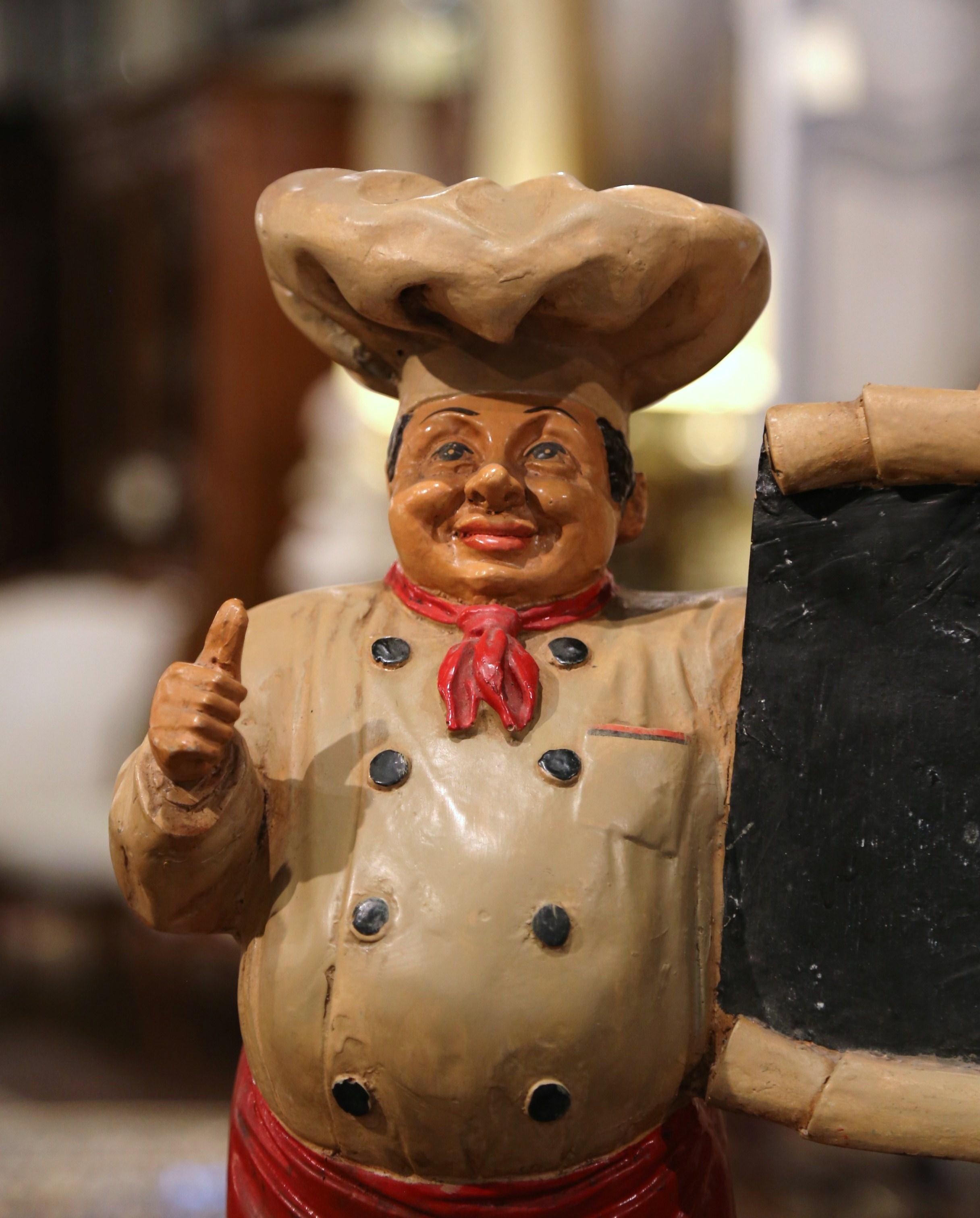Hand-Painted Early 20th Century French Painted Paper Mâché Restaurant Chef Sculpture