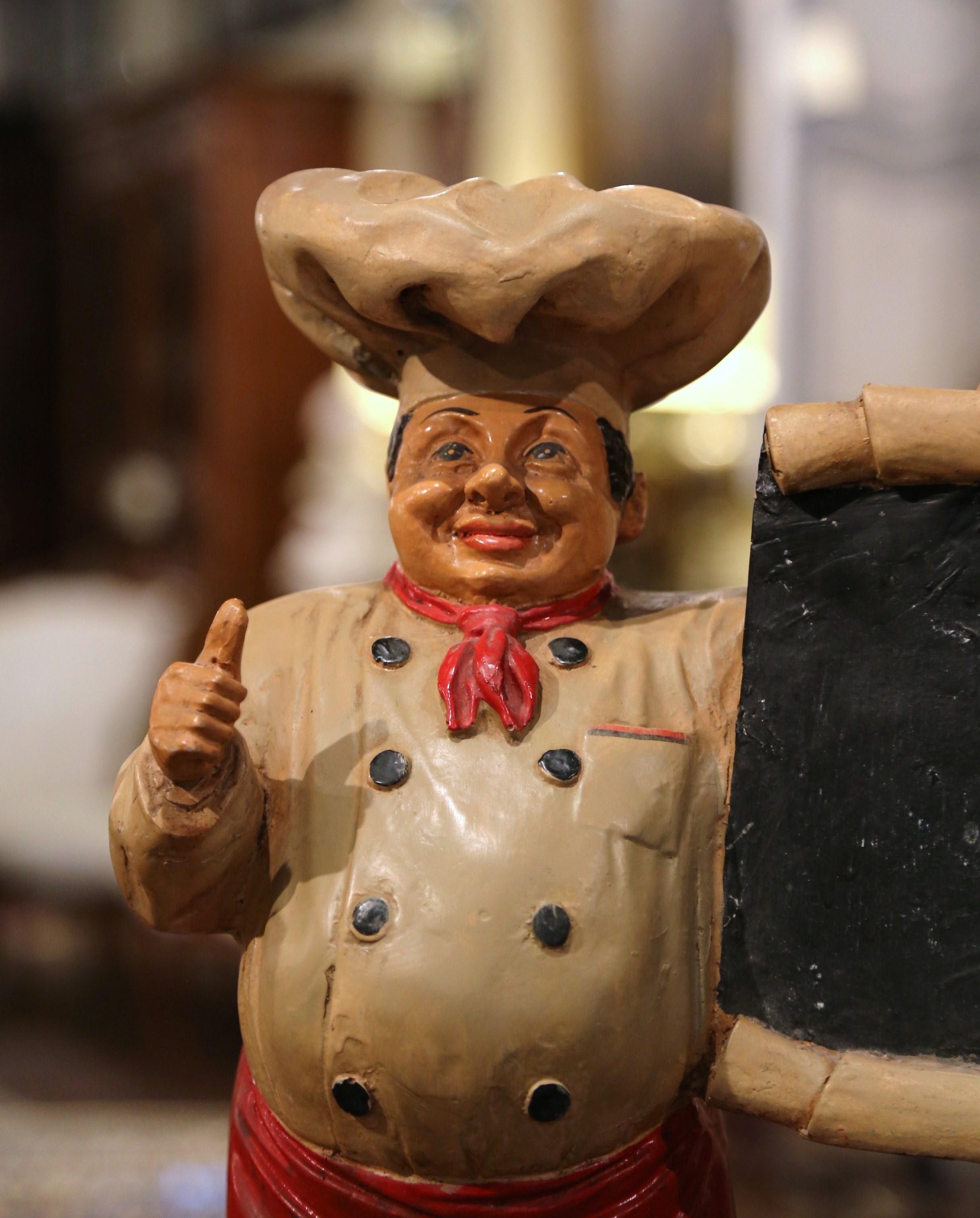 Hand-Crafted Early 20th Century French Painted Paper Mâché Restaurant Chef Sculpture