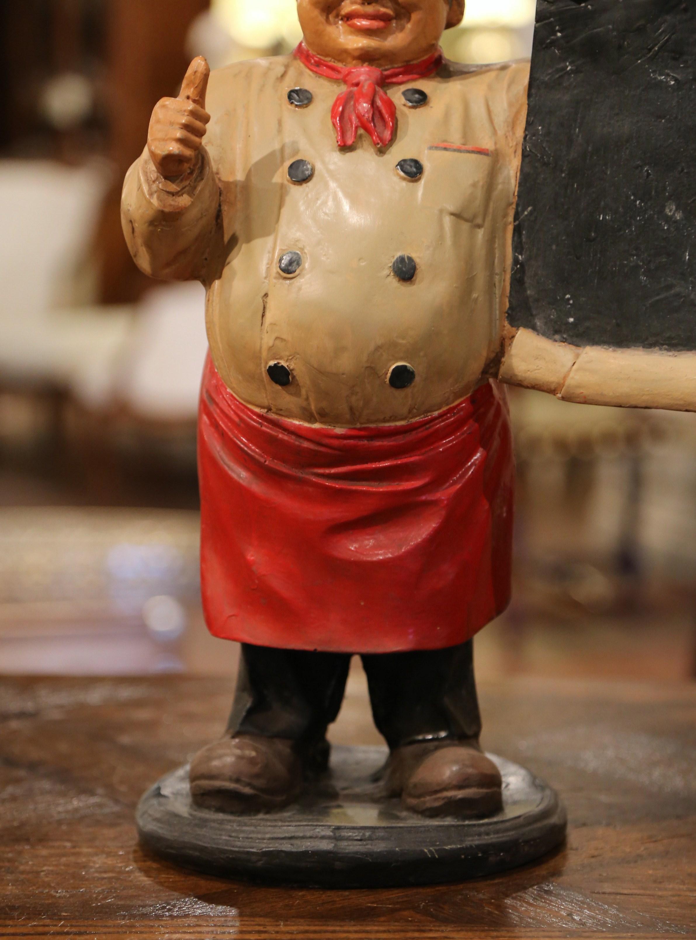 Early 20th Century French Painted Paper Mâché Restaurant Chef Sculpture In Excellent Condition In Dallas, TX