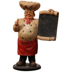 Antique Early 20th Century French Painted Paper Mâché Restaurant Chef Sculpture