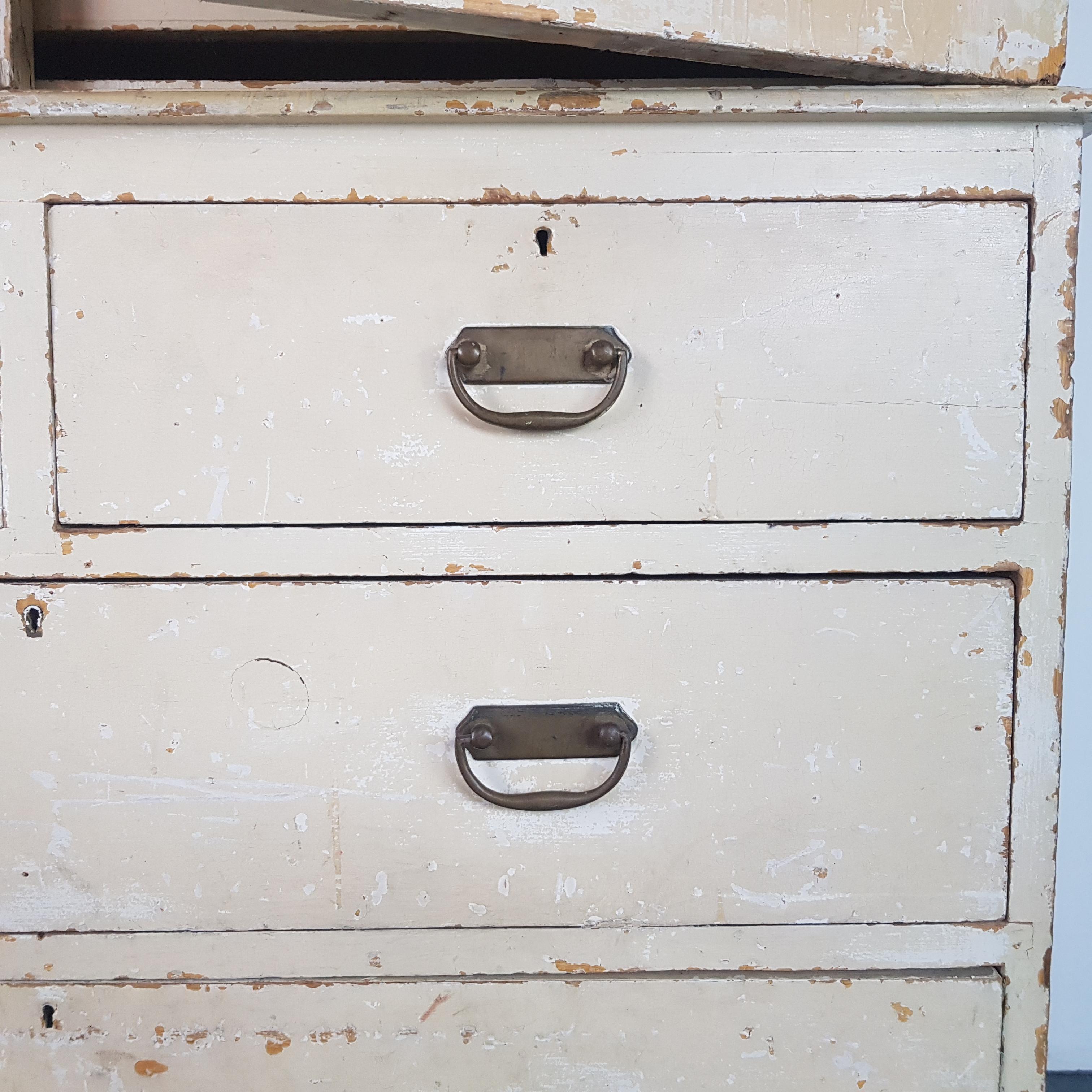 Early 20th Century French Painted Pine Linen Cupboard (Französisch)