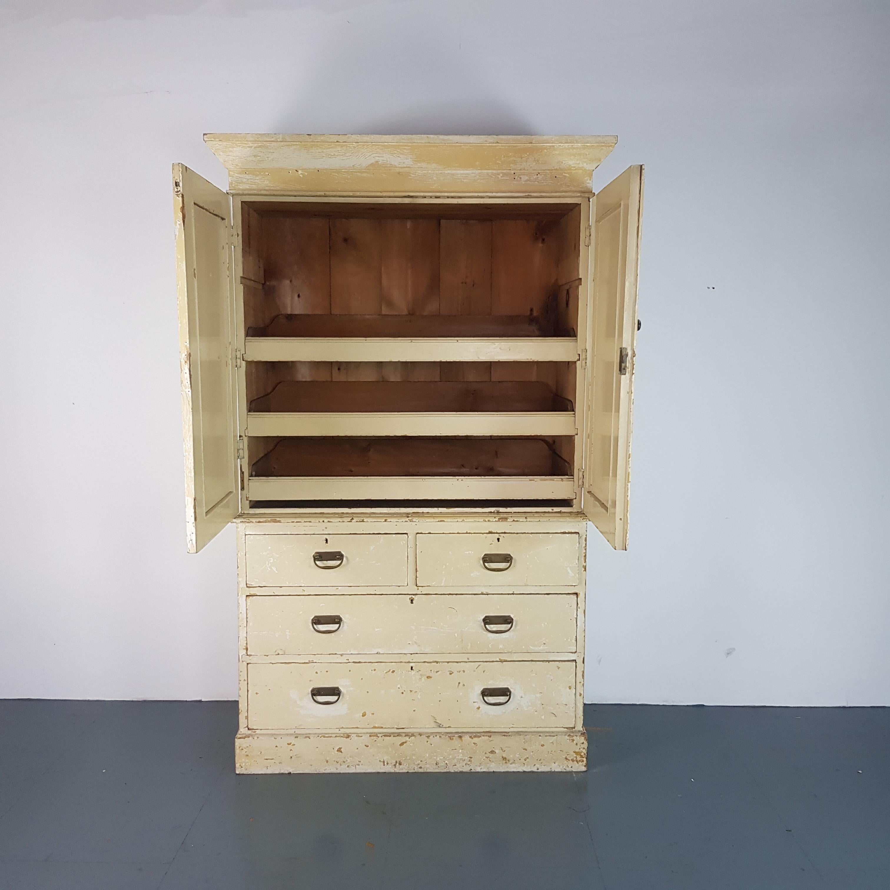 Early 20th Century French Painted Pine Linen Cupboard 3