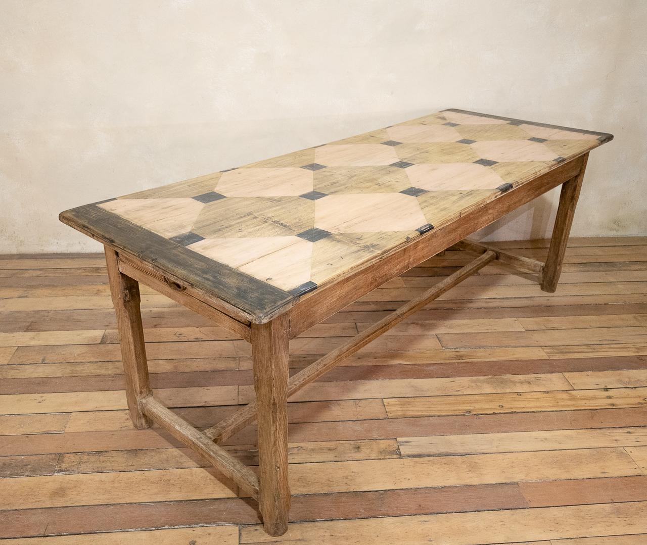 19th Century French Fruitwood Painted Farmhouse Table 1