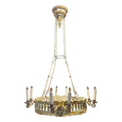 Early 20th Century French Painted Wood Louis XV Style Eight-Light Chandelier