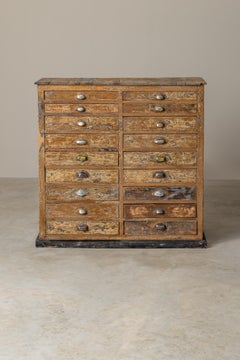 Early 20th Century French Painted Workshop Cabinet with Multiple Drawers and Ori