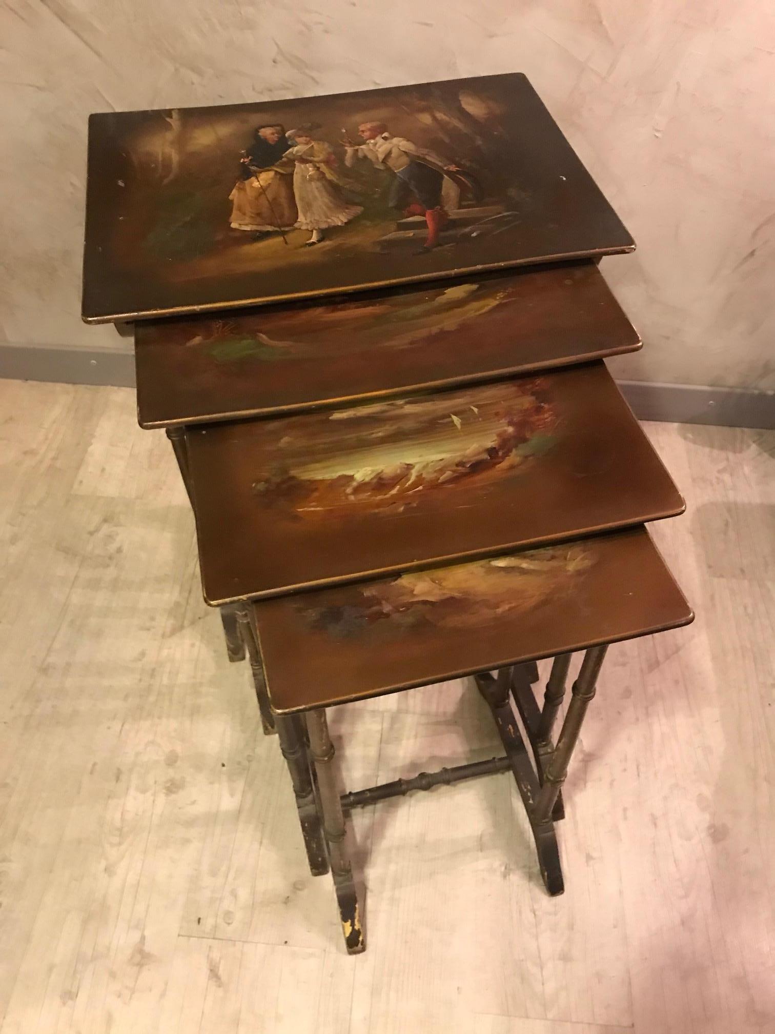 European Early 20th Century French Painting Nesting Tables, 1900s For Sale