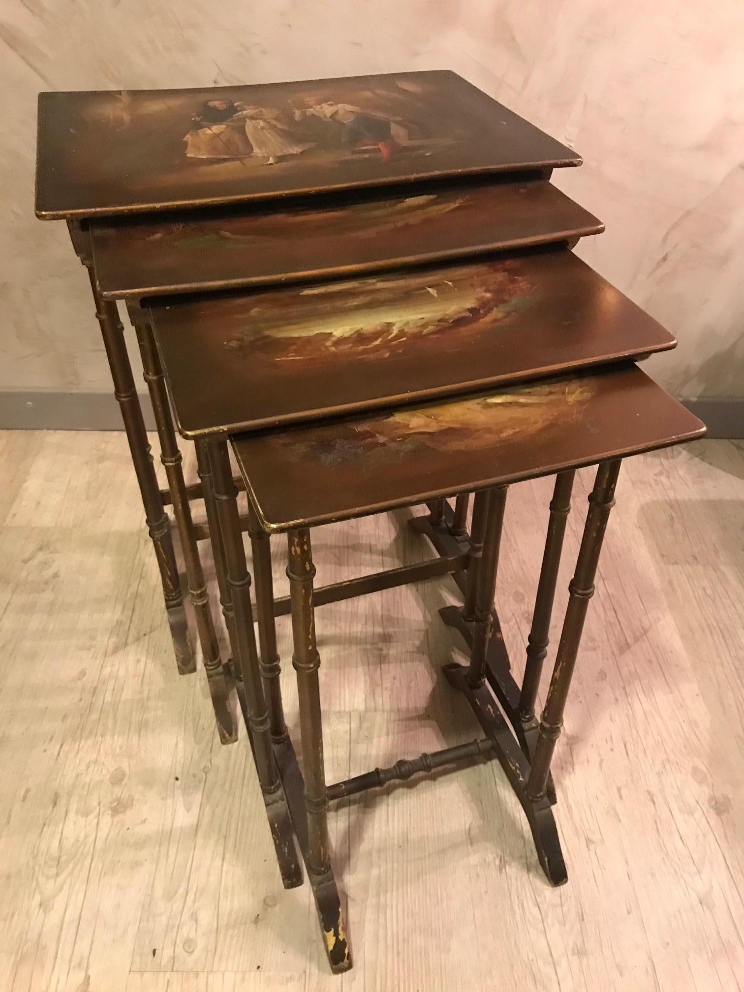 Early 20th Century French Painting Nesting Tables, 1900s In Good Condition For Sale In LEGNY, FR