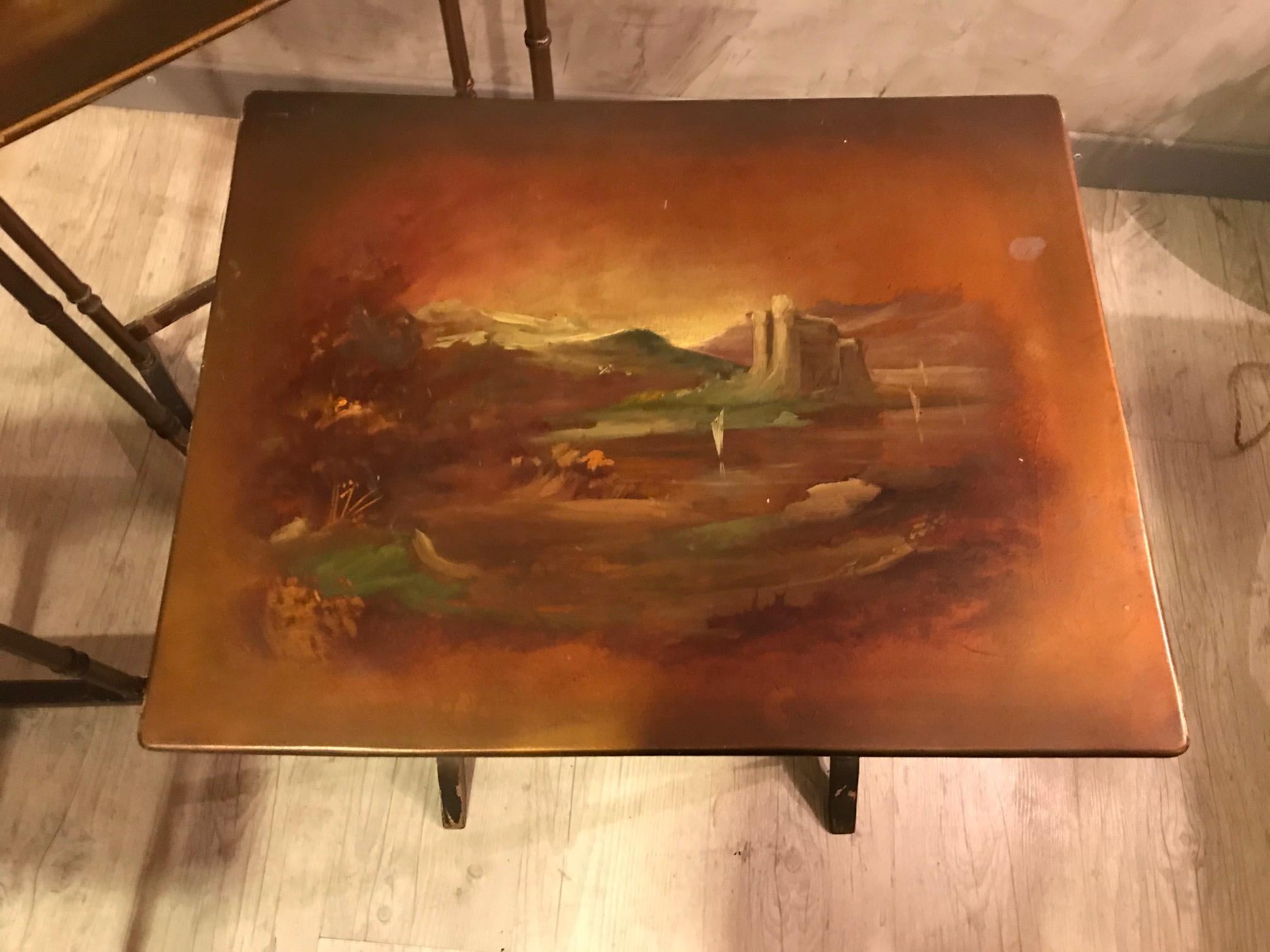 Tables gigognes françaises peintes du début du XXe siècle, années 1900 1