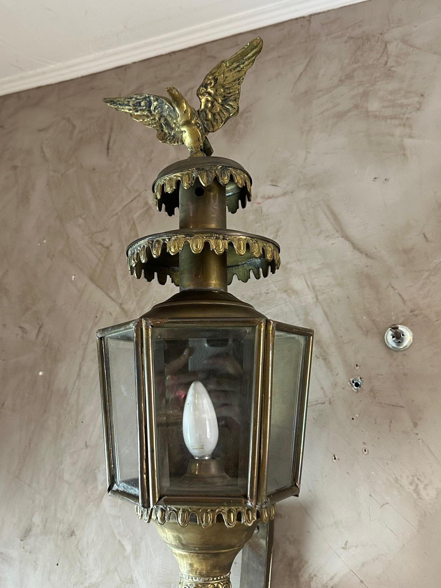 Early 20th century French Pair of Brass and Glass Coach Lanterns 5