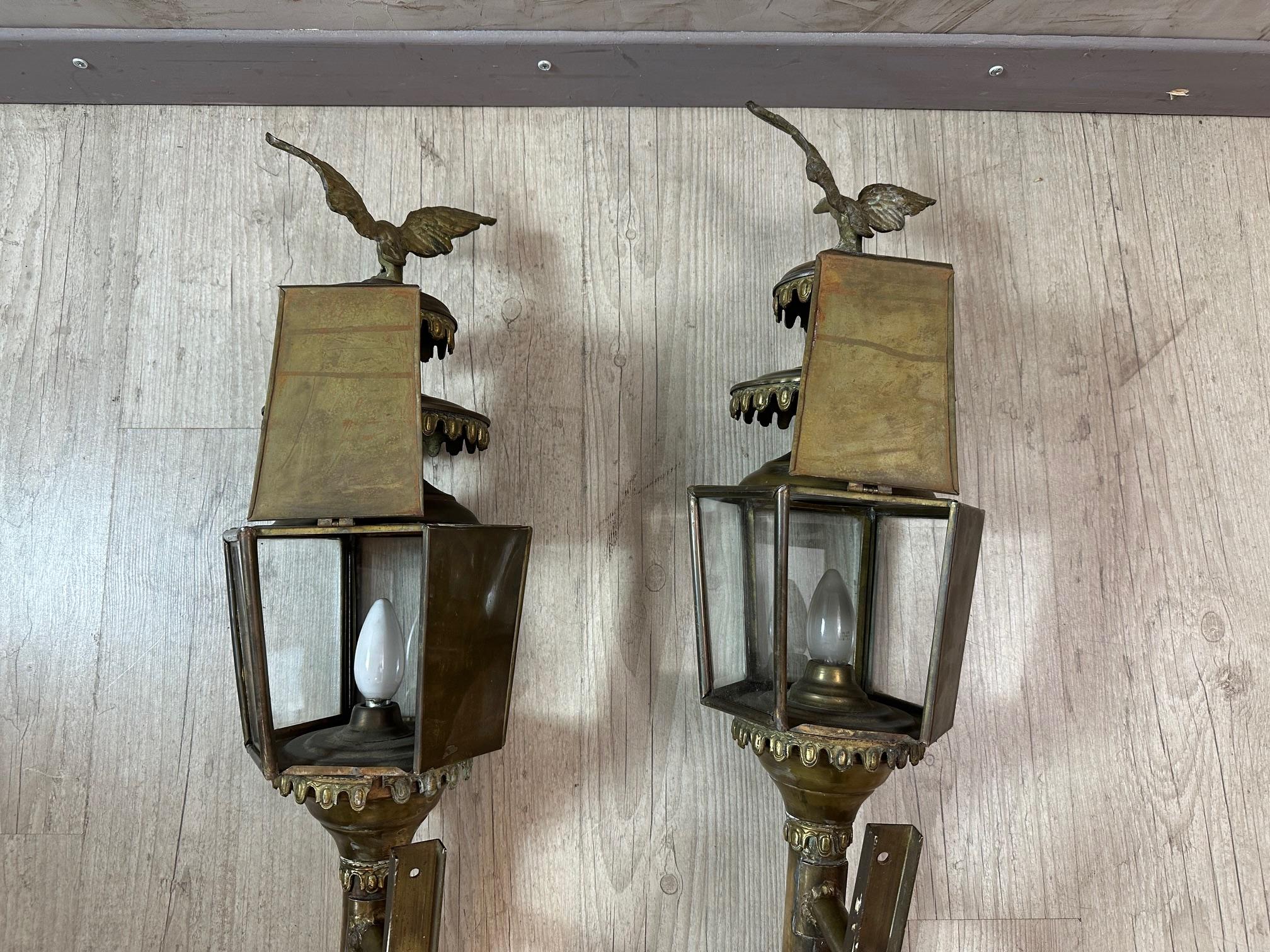 Early 20th century French Pair of Brass and Glass Coach Lanterns 13