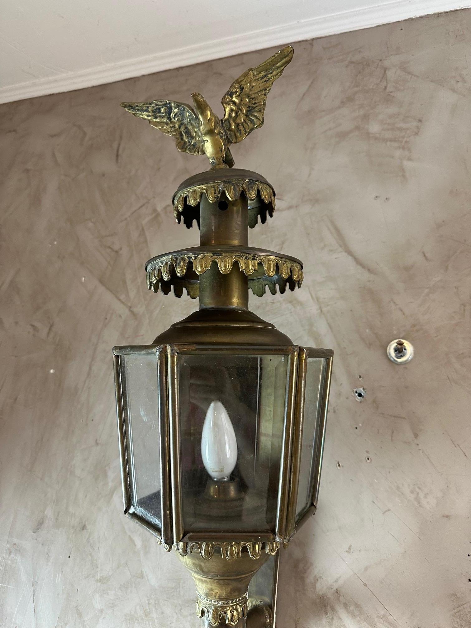 Early 20th century French Pair of Brass and Glass Coach Lanterns 1