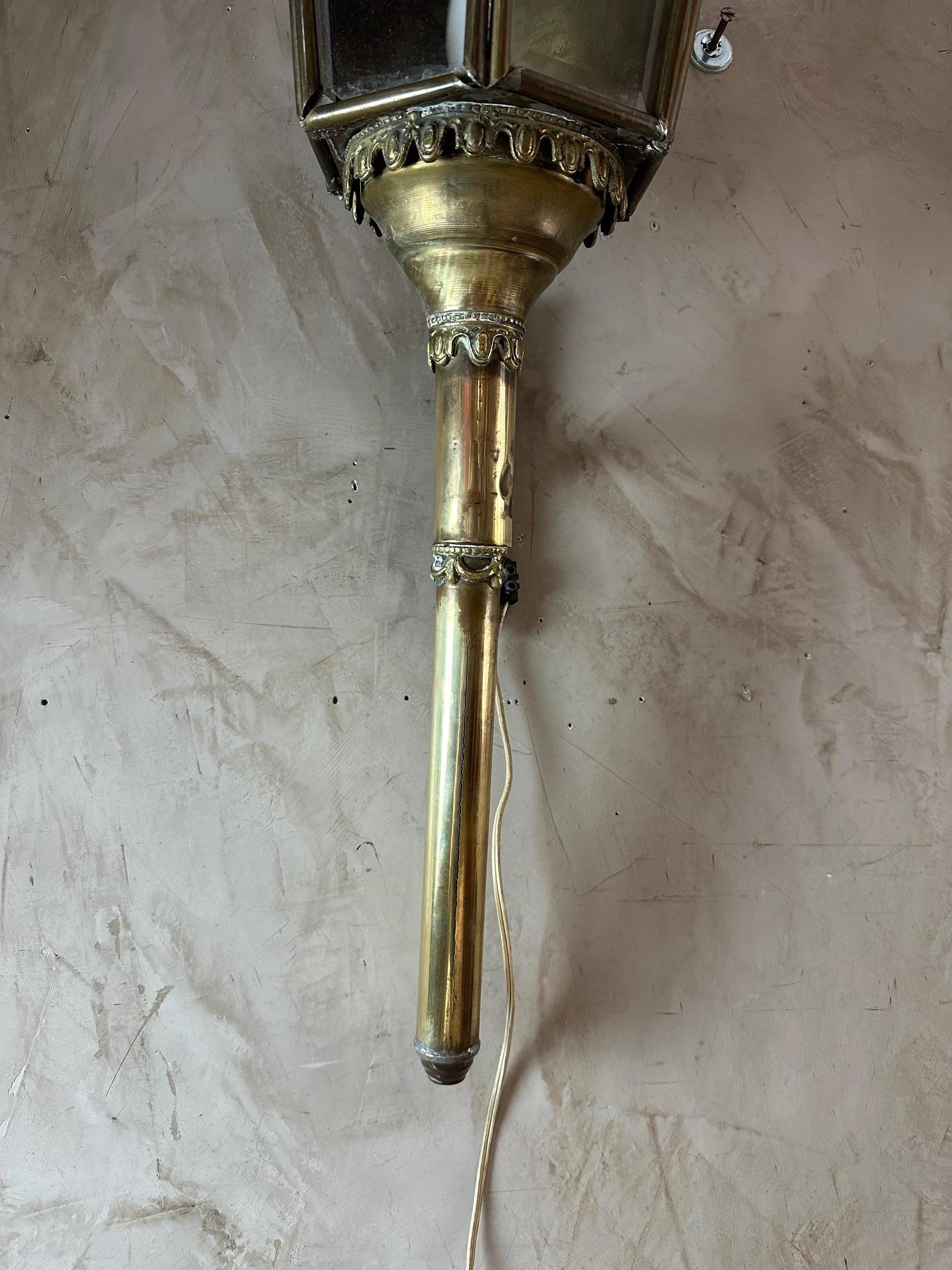 Early 20th century French Pair of Brass and Glass Coach Lanterns 2