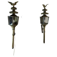 Early 20th century French Pair of Brass and Glass Coach Lanterns
