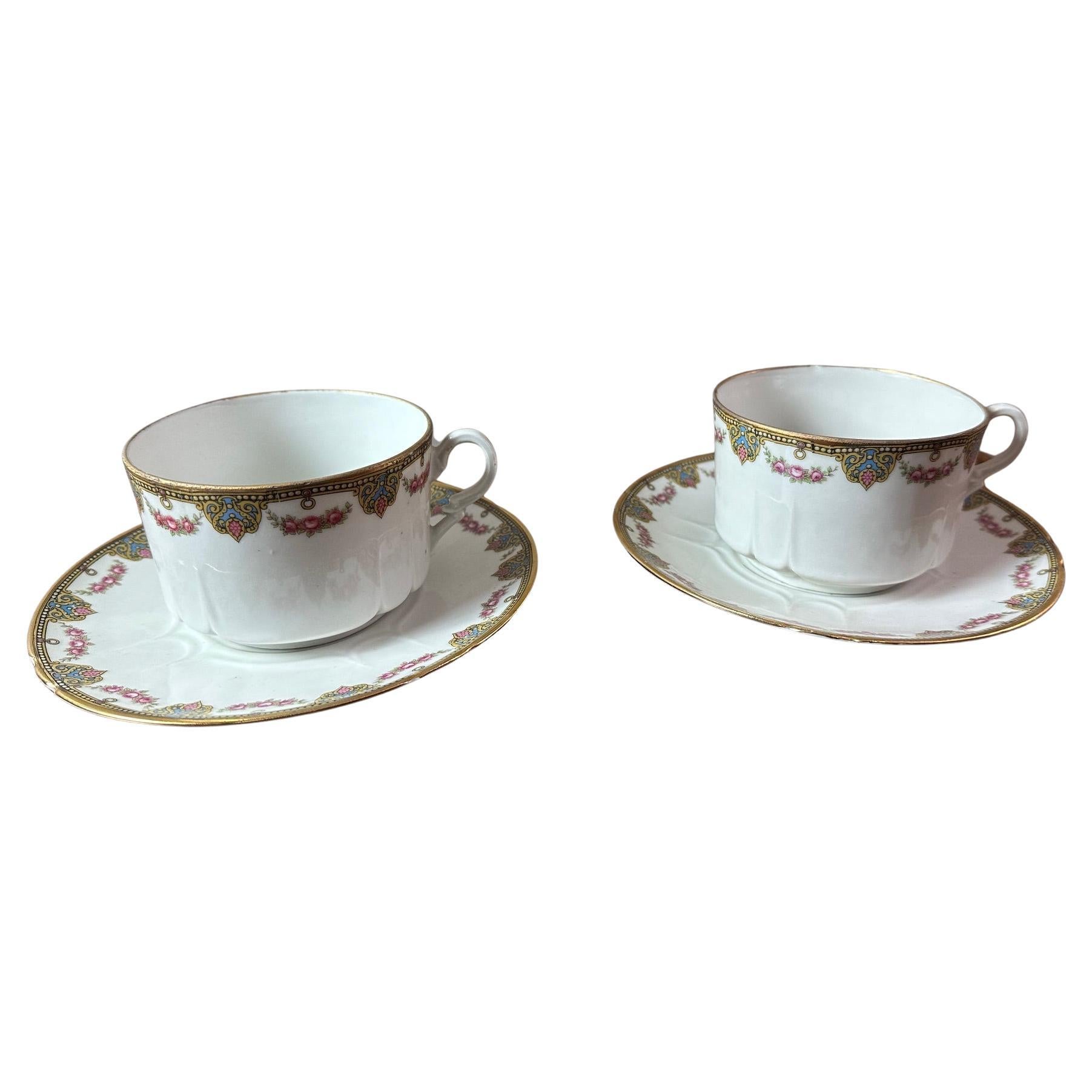Early 20th century French Pair of Limoges Porcelain Tea Cups, 1900s