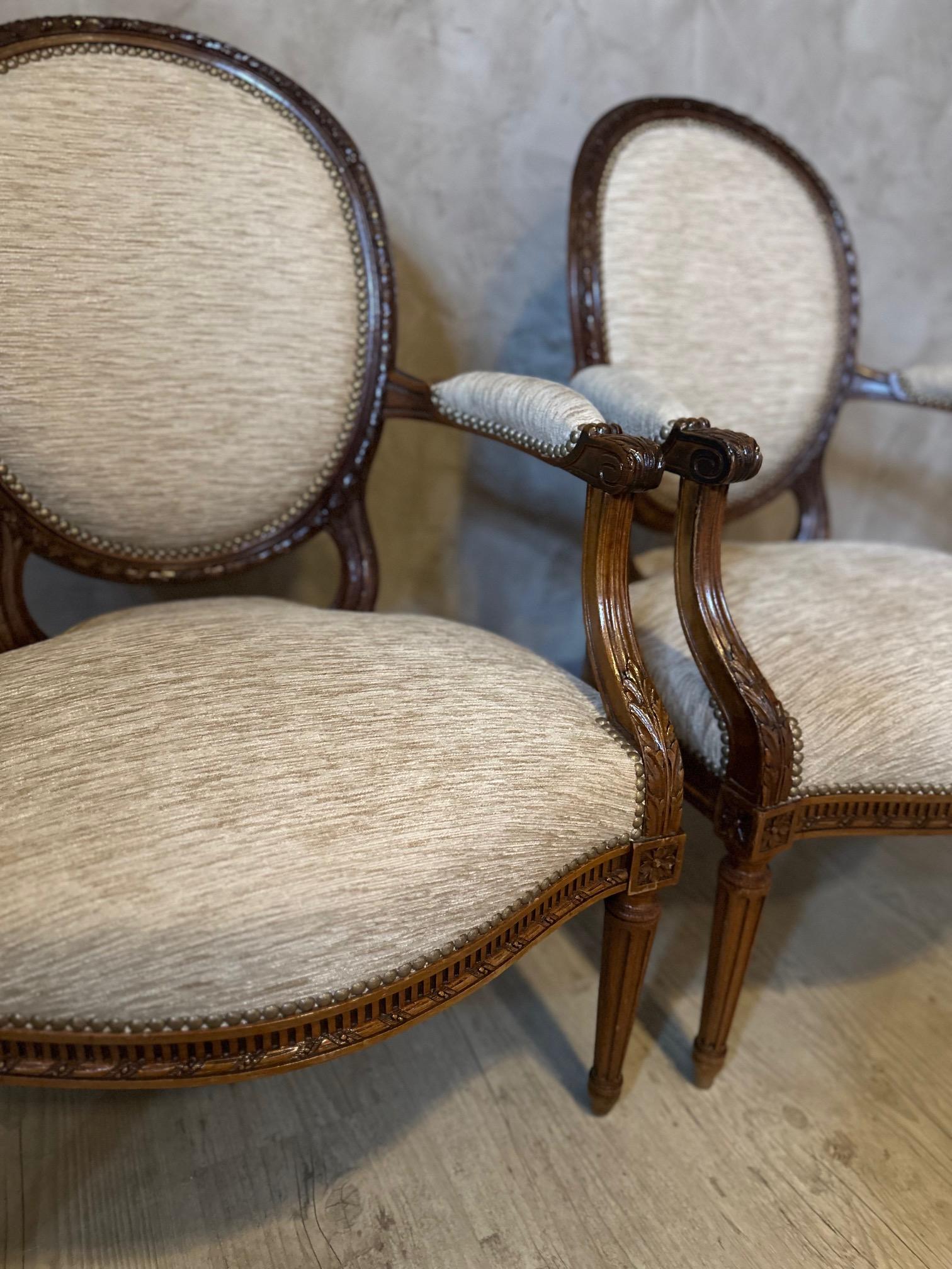 Early 20th century French Pair of Louis XVI Style Armchair, 1900s For Sale 5