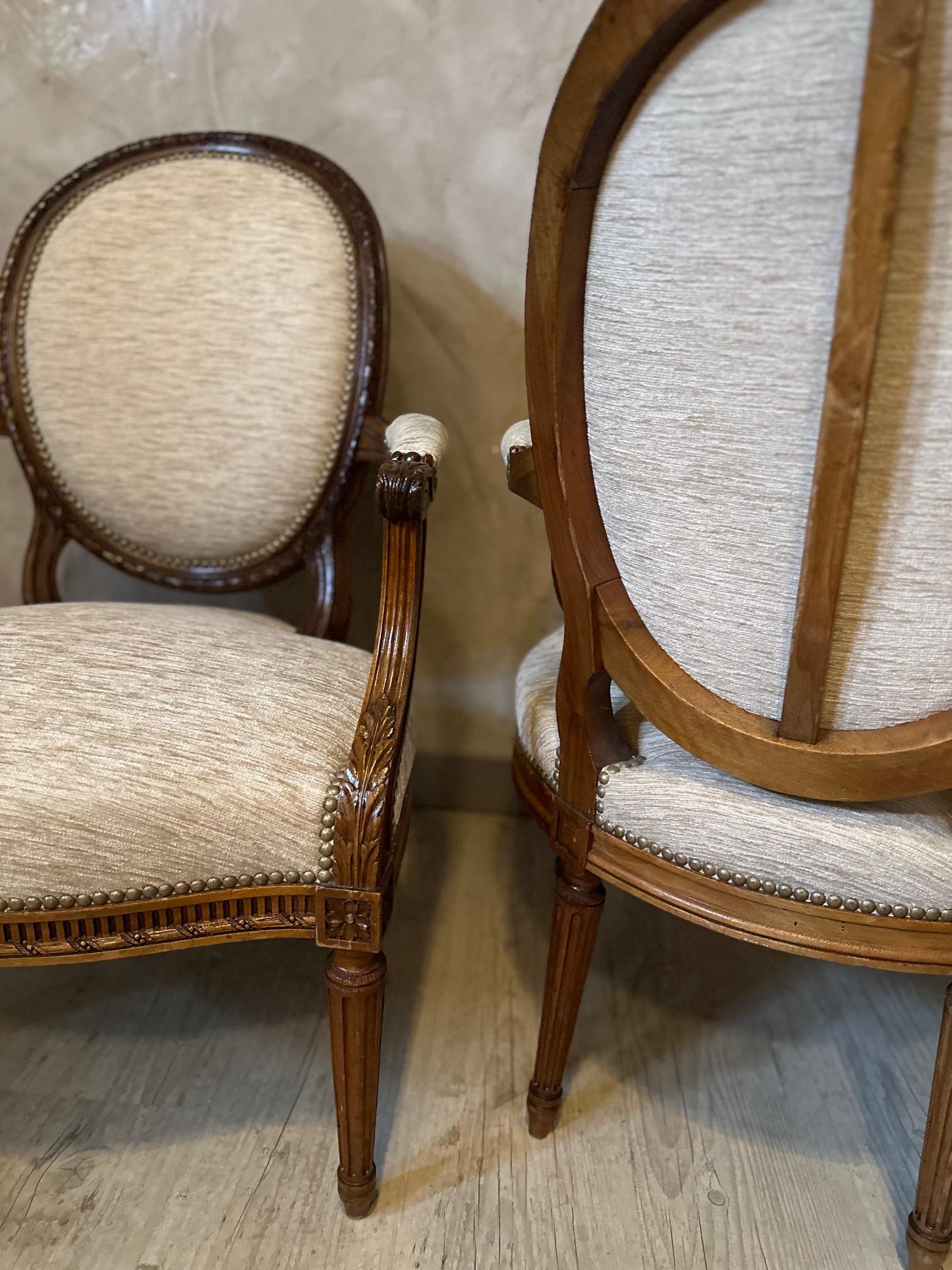 Early 20th century French Pair of Louis XVI Style Armchair, 1900s For Sale 6