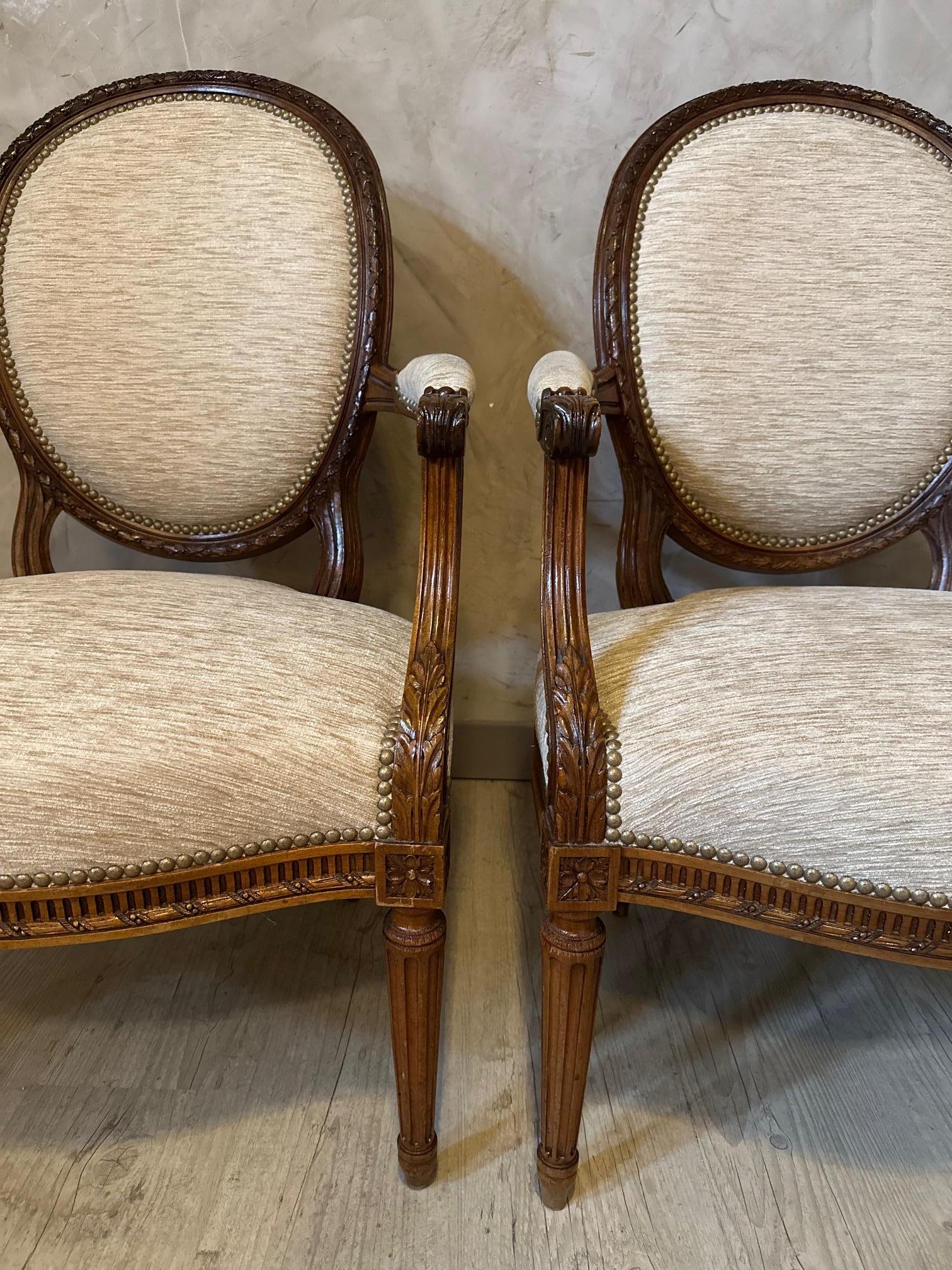 Early 20th century French Pair of Louis XVI Style Armchair, 1900s For Sale 2