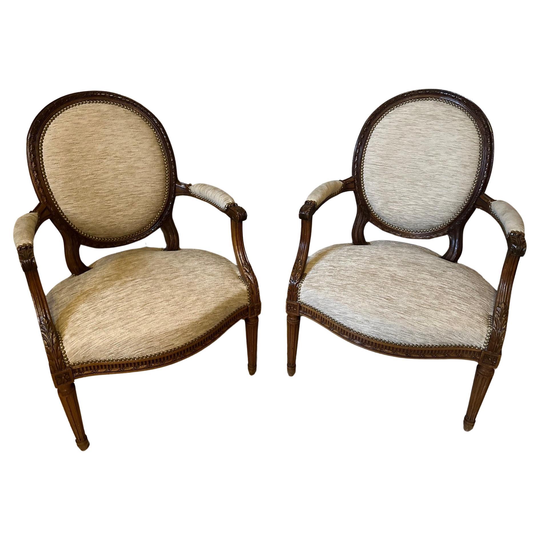 Early 20th century French Pair of Louis XVI Style Armchair, 1900s For Sale