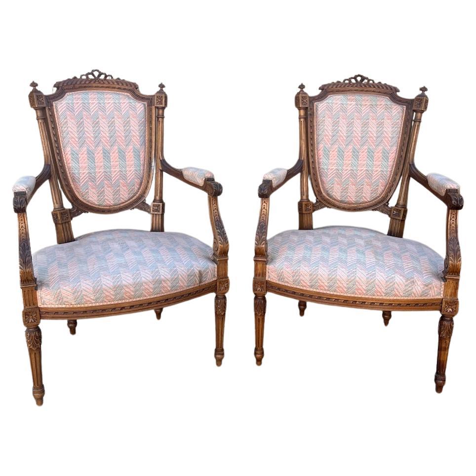 Pareja de sillones franceses de principios del siglo XX, estilo Luis XVI, años 20