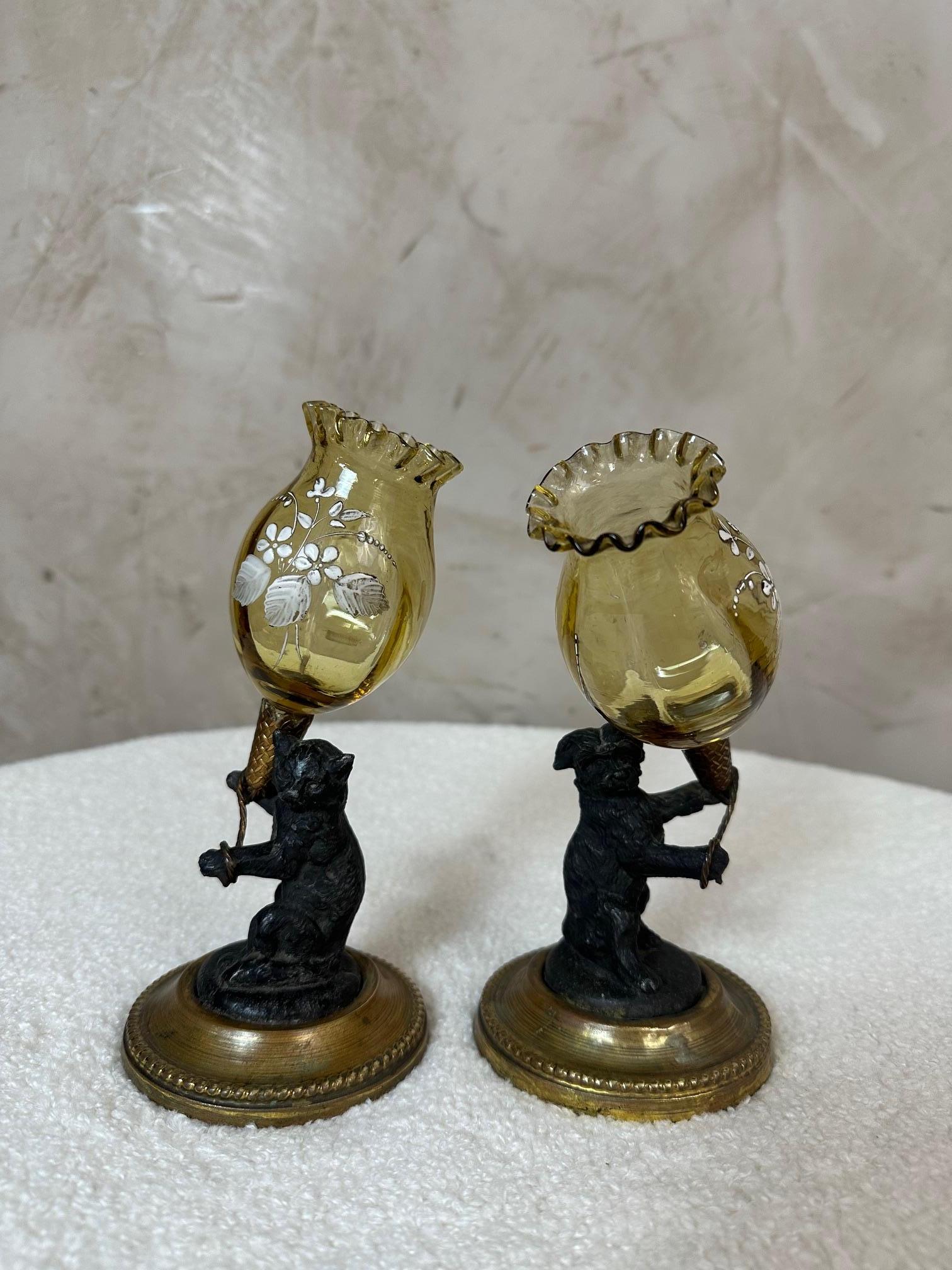 Coppia di vasi in vetro e spelta dei primi del Novecento, Francia, 1900 In condizioni buone in vendita a LEGNY, FR