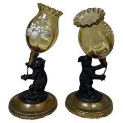 Early 20th century French Pair of Spelter and Glass Vases, 1900s Early 20th century French Pair of Spelter and Glass Vases, 1900s