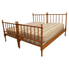 Antique Early 20th century French Pair of Twins Bamboo Imitation Wooden Beds, 1920s