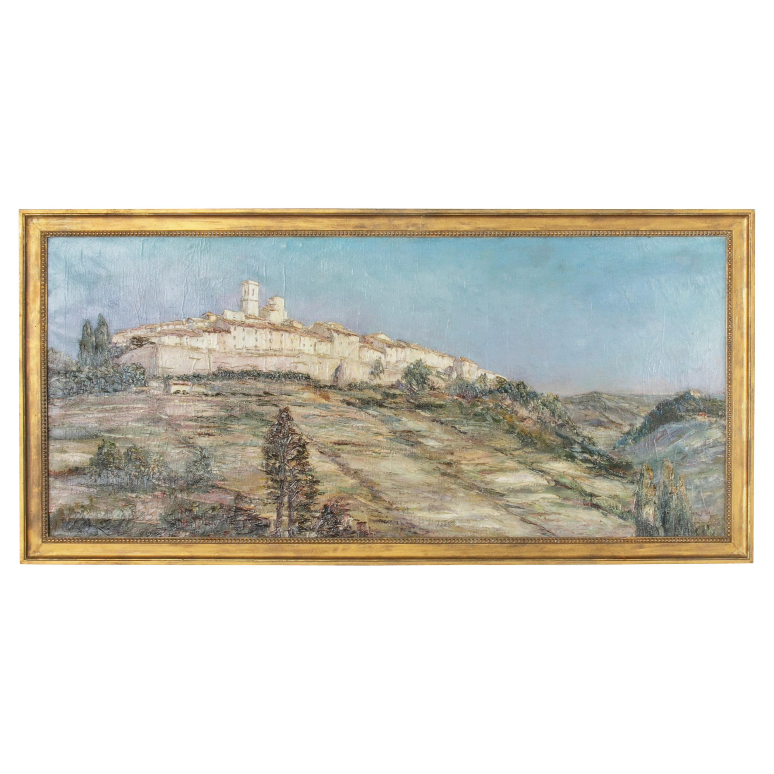 Early 20th Century French Panorama Oil Painting, Giltwood Frame