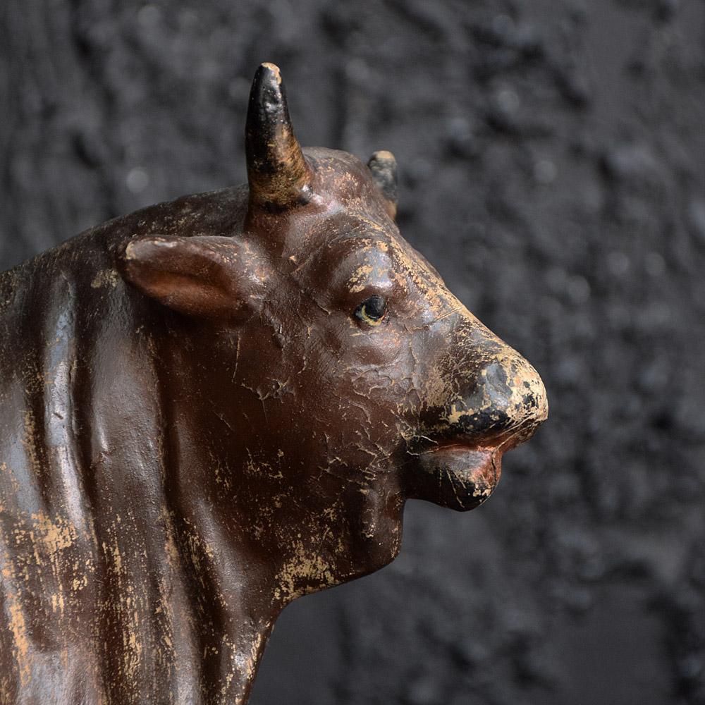 Hand-Crafted Early 20th Century French Papier Mâché Prize Fighting Bull Figure