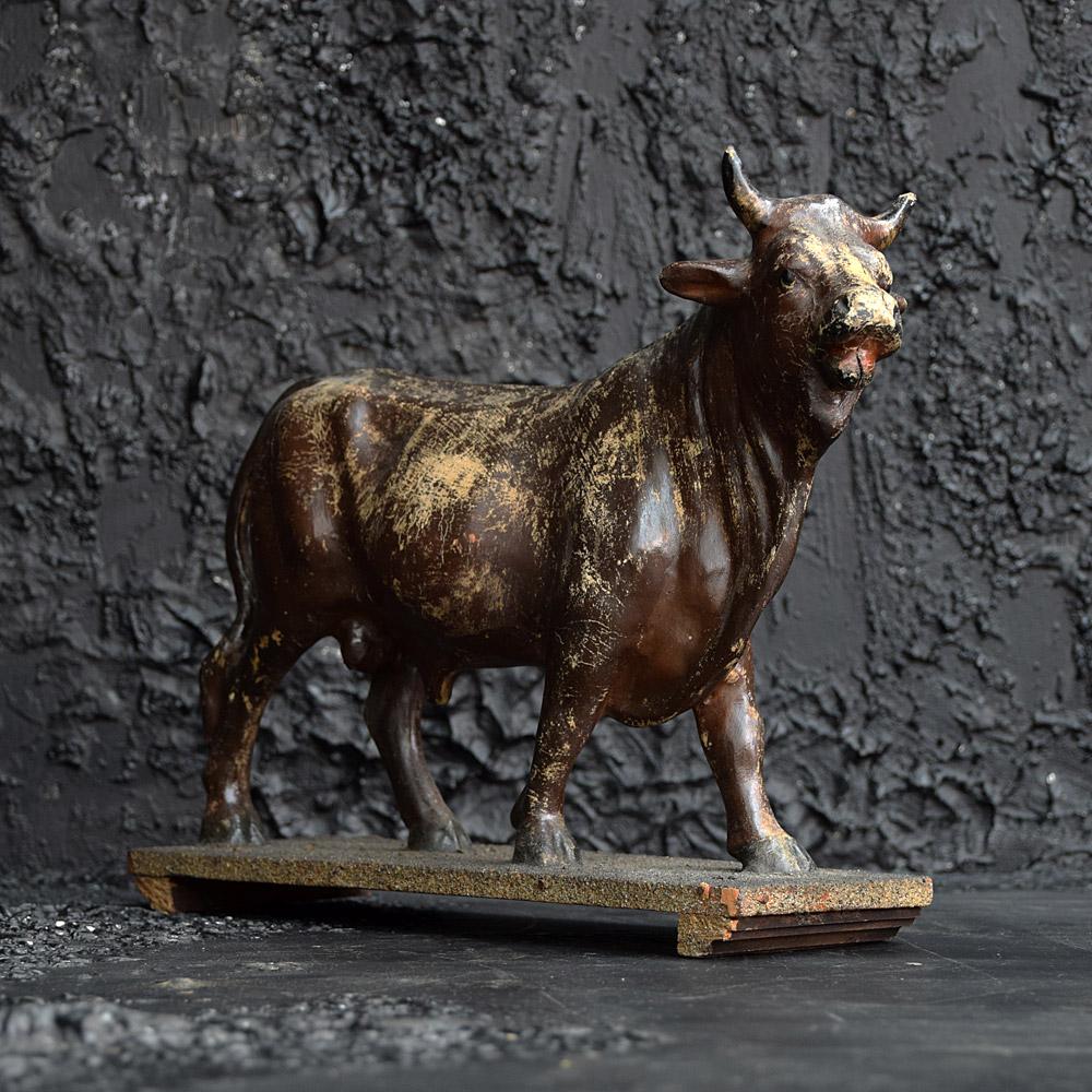 Mid-20th Century Early 20th Century French Papier Mâché Prize Fighting Bull Figure