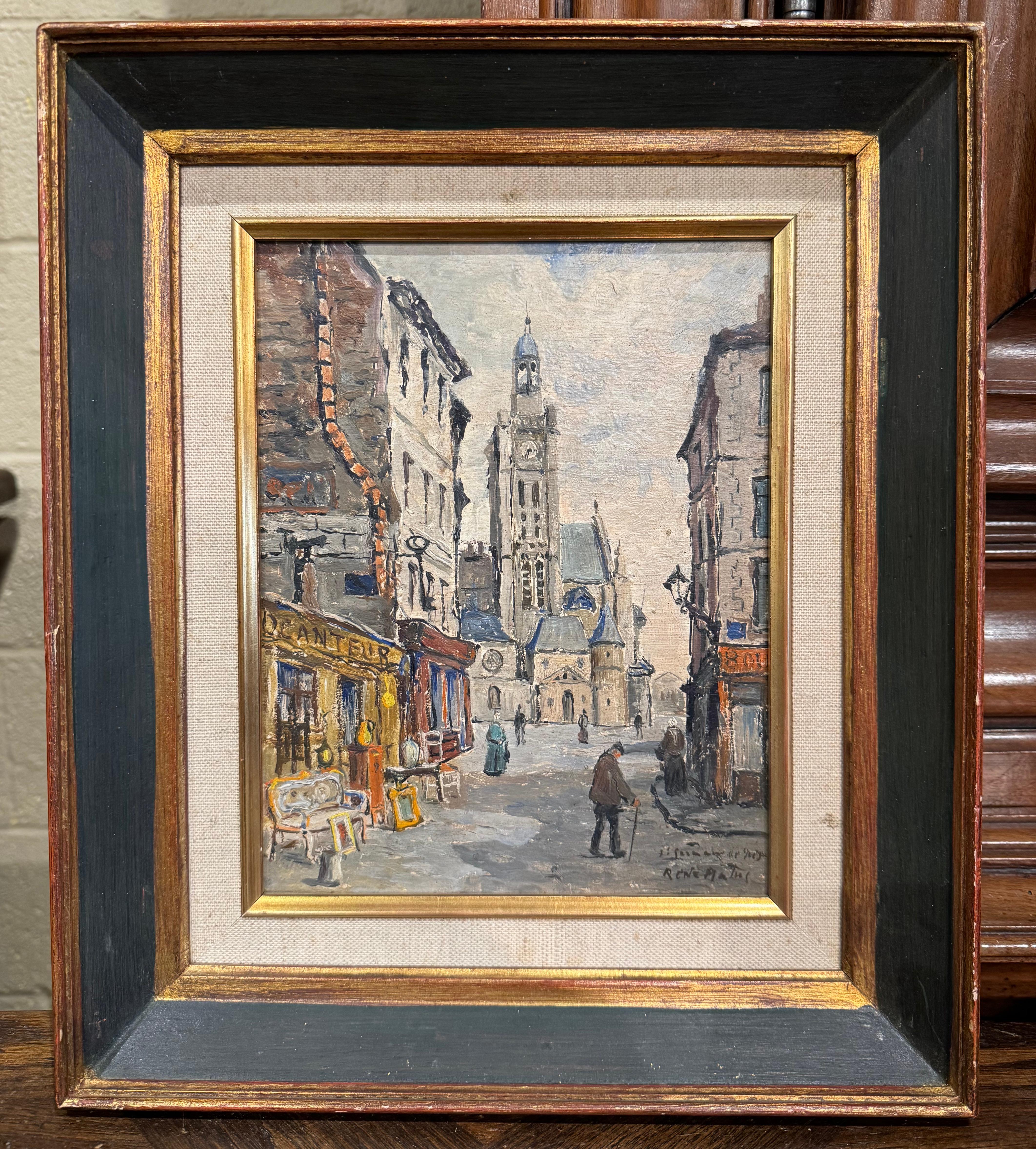 Giltwood Early 20th Century French Parisian Street Oil Painting on Board Signed R. Malus For Sale