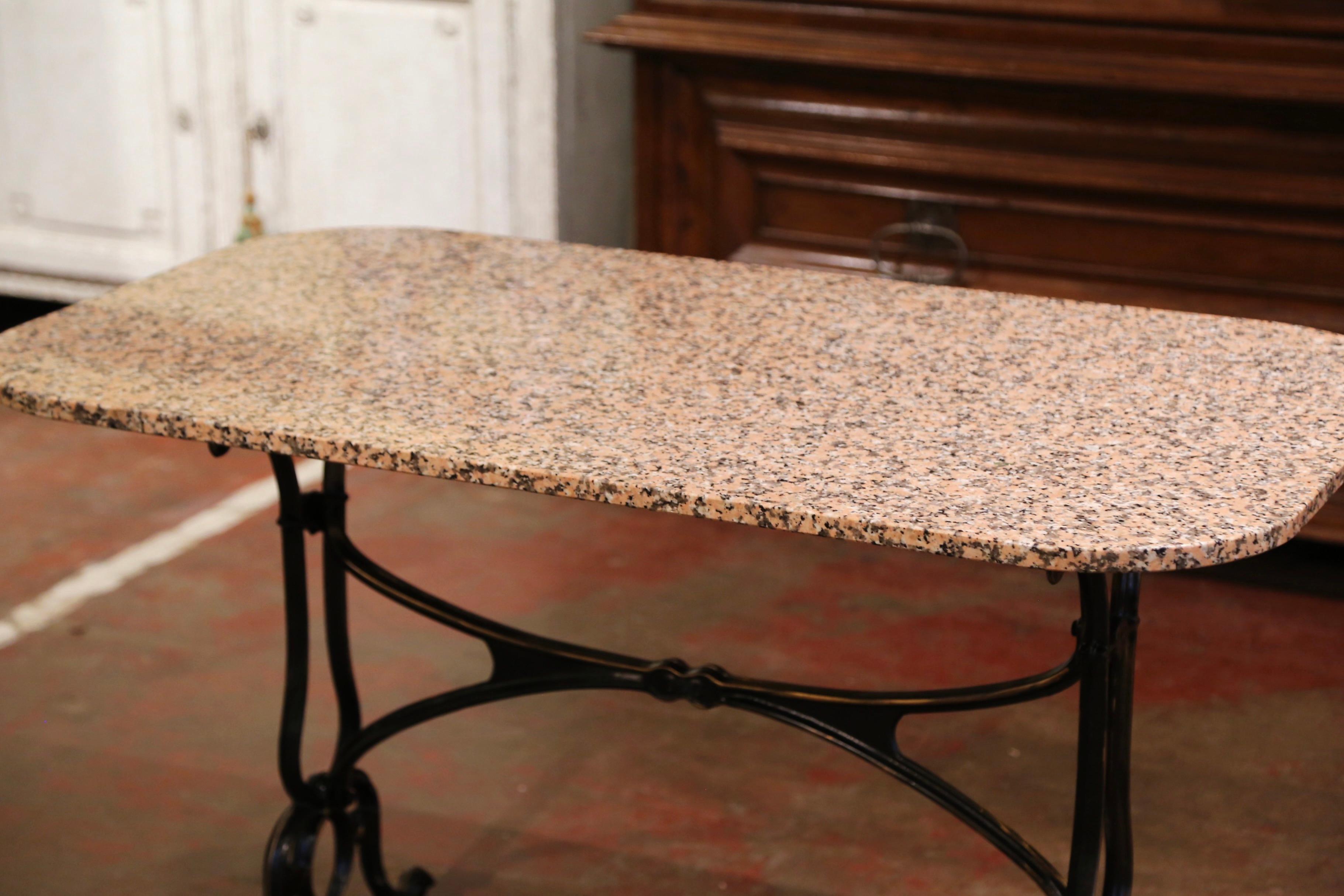 Hand-Crafted Early 20th Century French Parisian Painted Iron and Granite-Top Bistrot Table