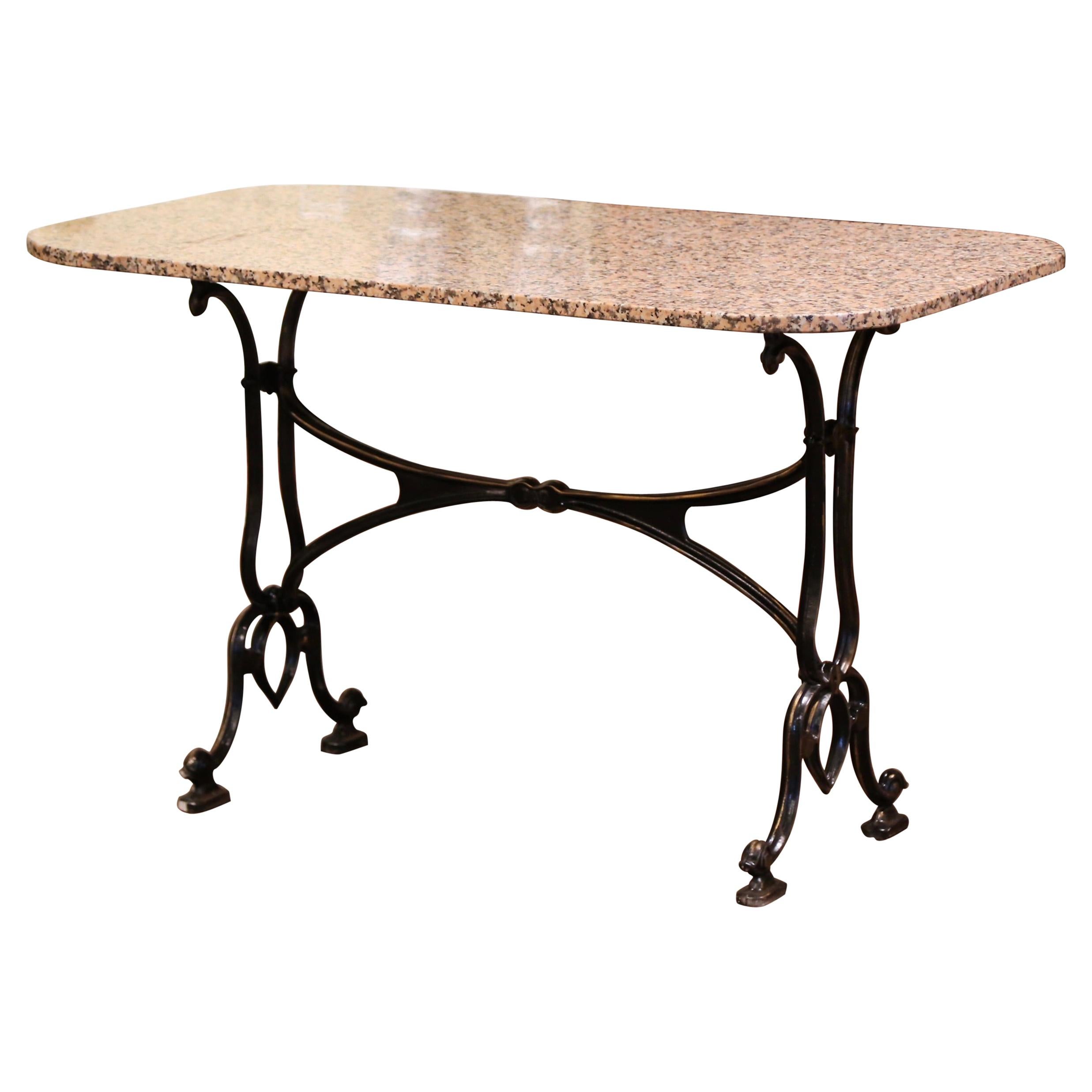 Early 20th Century French Parisian Painted Iron and Granite-Top Bistrot Table