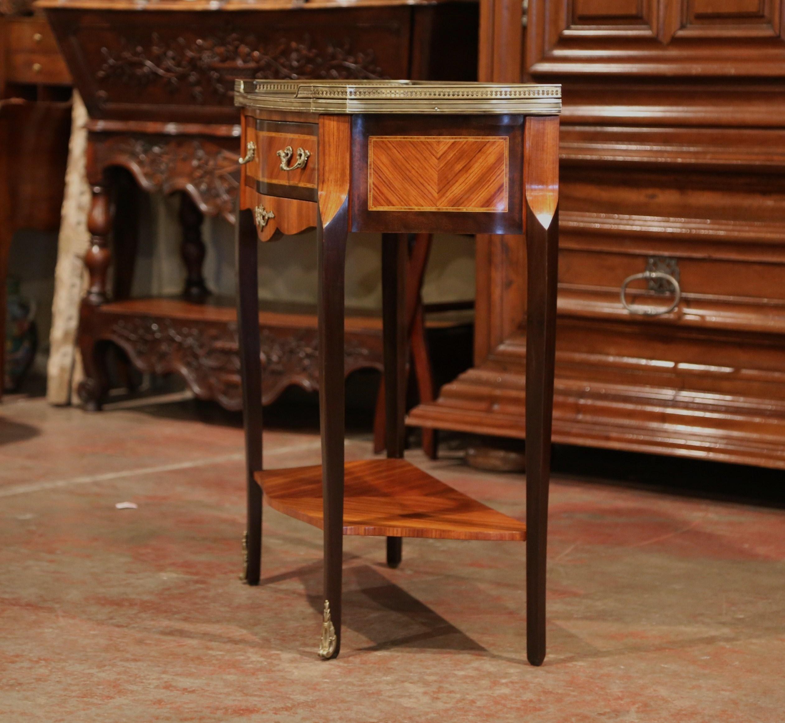 Early 20th Century French Parquetry and Brass Console Table with Marble Top 5